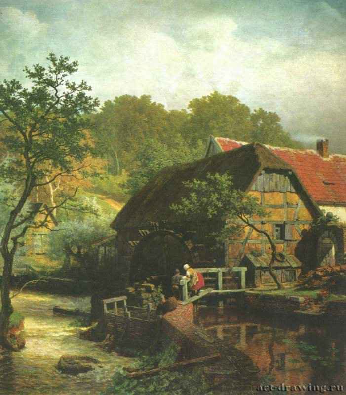 Вестфальская водяная мельница. 1863 - Холст, маслоРеализмГерманияБремен. КунстхаллеДюссельдорфская школа