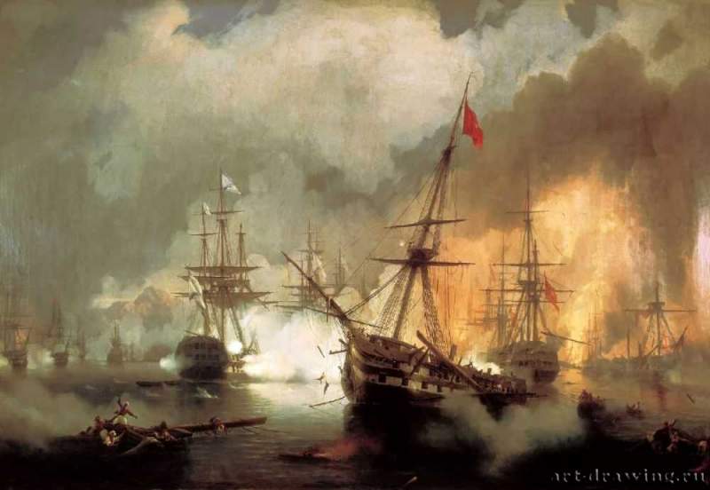 Морское сражение при Наварине 2 октября 1827 года, 1846 г. - Холст, масло. Россия.
