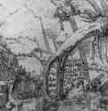 Горный пейзаж с ивами. 1511 - 141 x 196 мм. Перо и сепия двух оттенков, на коричневатой от времени бумаге. Вена. Академия художеств, Собрание графики. Германия.