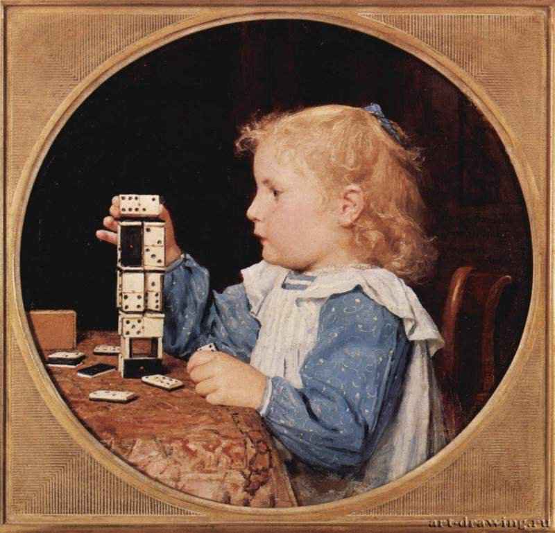 Девочка с домино. 1850-1900 - Girl with dominoes. 1850-1900
Диаметр 37 смДерево, маслоРеализмШвейцарияЦюрих. Частное собраниеТондо