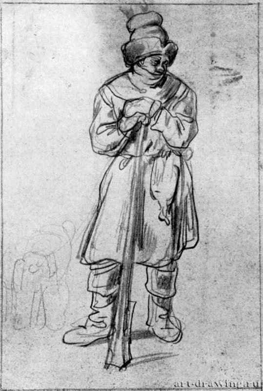 Охотник на уток. Первая треть 17 века - Итальянский карандаш на бумаге 171 x 117 мм Риксмузеум Амстердам