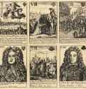 Игральные карты с изображениями побед герцога Мальборо в 1702 - 1706 годах. 1708 - 90 х 60 мм. Офорт. Лондон. Музей Виктории и Альберта. Великобритания.