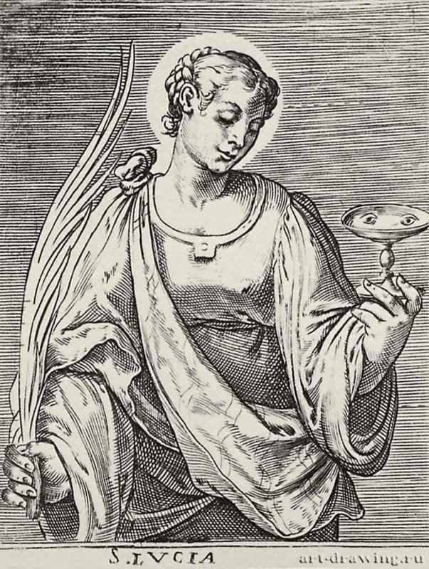 Серия "Святые жены". Святая Лючия. 1581 - 122 х 94 мм. Резцовая гравюра на меди. Лондон. Британский музей, Отдел гравюры и рисунка. Италия.