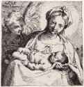 Мадонна с ангелом. 1590-1595 - 90 х 91 мм. Офорт. Вашингтон. Библиотека конгресса США. Италия.