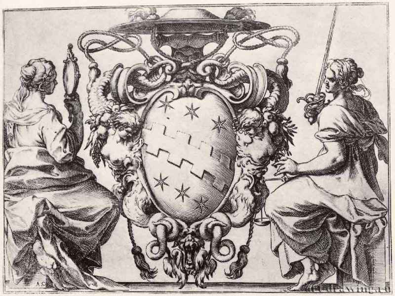 Герб кардинала Чинцио Альдобрандини. 1593-1594 - 152 х 202 мм. Резцовая гравюра на меди. Вена. Собрание графики Альбертина. Италия.