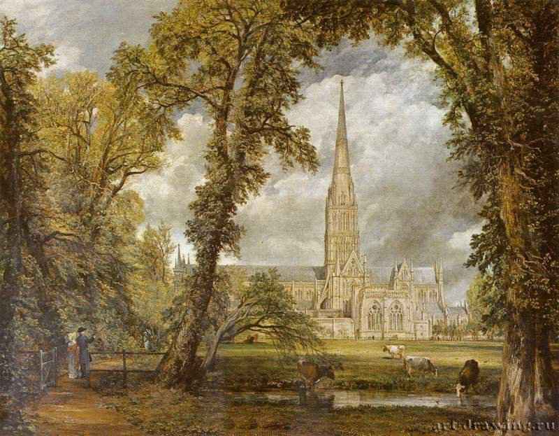 Вид на собор в Солсбери из епископского сада, 1823. Музей Виктории и Альберта. 