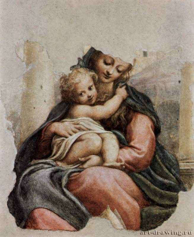 Мадонна делла Скала, фрагмент - 1523146 x 142 смФрескаВозрождениеИталияПарма. Национальная галереяПервоначально находилась на крепостной стене Пармы