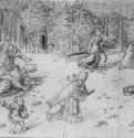 Женщины, нападающие на священников. 1537 - 177 х 655 мм. Перо коричневым тоном, отмывка серым тоном, на бумаге. Нюрнберг. Германский национальный музей, Собрание графики. Германия.