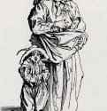 Серия "Нищие", Нищенка с тремя детьми. 1622-1623 - 137 х 86 мм. Офорт. Париж. Национальная библиотека, Кабинет эстампов. Франция.