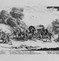 Серия "Большие бедствия войны", Нападение на повозку. 1633 - 81 х 185 мм. Офорт. Карлсруэ. Кунстхалле, Гравюрный кабинет. Франция.