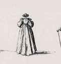 Серия "Фантазии", Дама в платье со складками, фигура со спины, и два кавалера. 1635 - 61 х 82 мм. Офорт. Париж. Национальная библиотека, Кабинет эстампов. Франция.