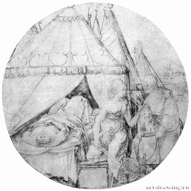 Юдифь. 1507-1510 - Диаметр: 270 мм. Уголь или мел на бумаге. Дрезден. Гравюрный кабинет Государственных художественных собраний. Германия.