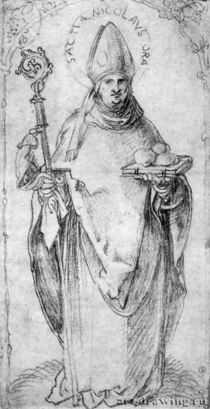 Святой Николай 1510-1515 - 278 x 145 мм. Уголь на бумаге. Берлин. Гравюрный кабинет. Германия.