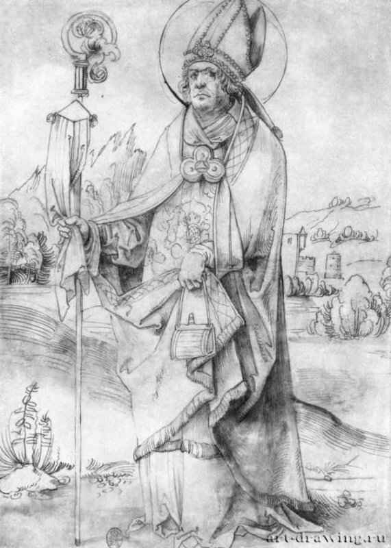 Святой Отмар. 1510-1515 - 380 x 270 мм. Перо по рисунку кисть, отмывка серым тоном, на бумаге. Дрезден. Гравюрный кабинет Государственных художественных собраний. Германия.
