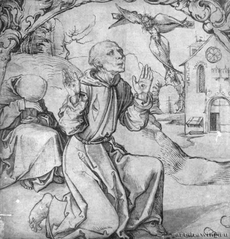Стигматизация святого Франциска. 1510-1515 - 366 x 243 мм. Перо, инкарнат розовой акварелью, на бумаге. Дрезден. Гравюрный кабинет Государственных художественных собраний. Германия.