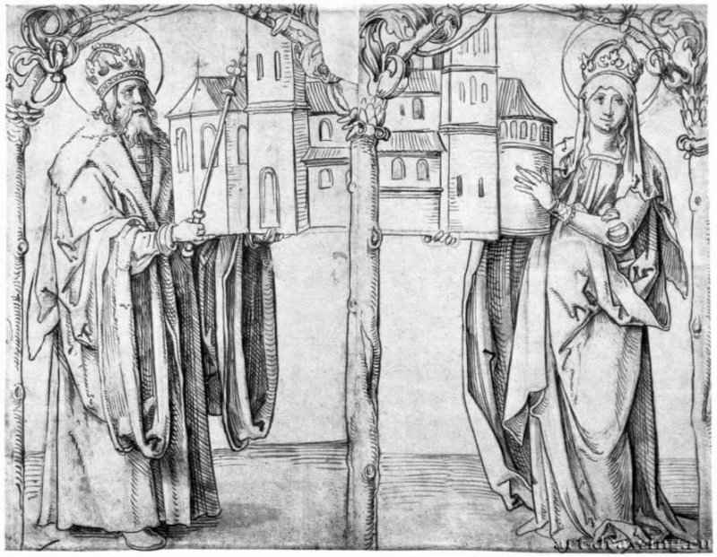 Император Генрих и императрица Кунигунда. 1515 - 321 x 414 мм. Перо или кисть, отмывка, по рисунку серебряным штифтом, на бумаге. Дрезден. Гравюрный кабинет Государственных художественных собраний. Германия.