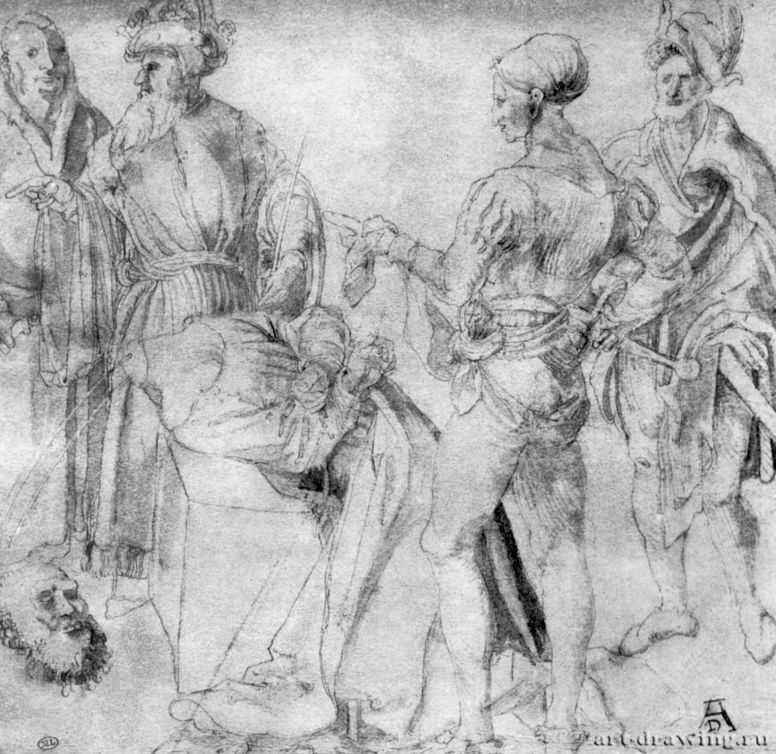 Казнь Иоанна Крестителя. 1500-1505 - 205 x 213 мм. Перо и кисть по наброску серебряным штифтом, на бумаге. Париж. Лувр, Кабинет рисунков. Германия. 