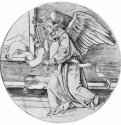 Ангел Благовещения. 1510-1515 - Диаметр: 179 мм. Перо, отмывка коричневым и черным тоном, на бумаге. Будапешт. Музей изящных искусств. Германия.