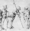 Ландскнехты. 1500-1503 - 240 x 332 мм. Перо серо-коричневым тоном, по рисунку серебряным штифтом, на бумаге. Вена. Собрание графики Альбертина. Германия.