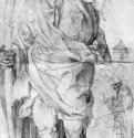 Святой Христофор. 1500-1505 - 451 x 199 мм. Перо, отмывка серым тоном, инкарнат бистром и красной растушевкой, на бумаге. Париж. Лувр, Кабинет рисунков. Германия.