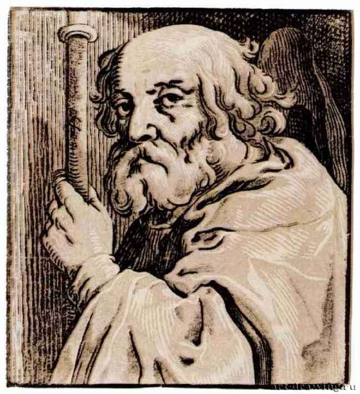 Святой Иаков Старший. 1623-1629 - 115 х 102 мм. Ксилография кьяроскуро, одна очерковая доска, две тоновые доски. Вена. Собрание графики Альбертина. Германия.