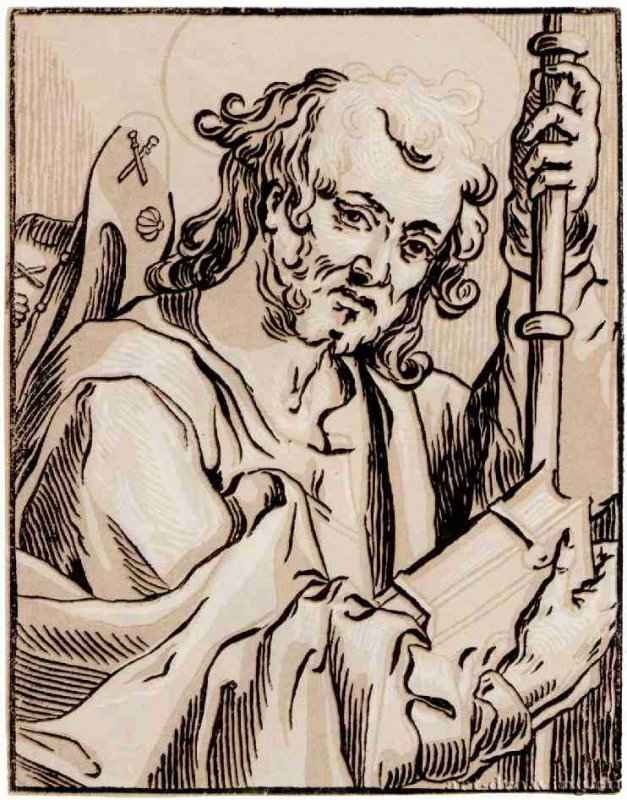 Серия "Христос идвенадцать апостолов", Святой Иаков Младший. 1625 - 210 х 160 мм. Ксилография кьяроскуро, три доски. Нюрнберг. Германский национальный музей, Собрание графики.Германия.