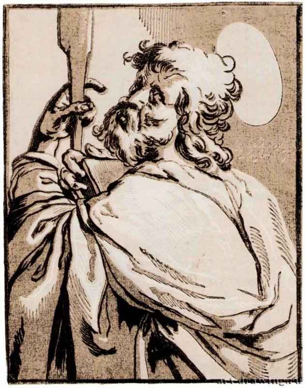Серия "Христос идвенадцать апостолов", Святой Иаков Младший, 1625 - 210 х 160 мм. Ксилография кьяроскуро, три доски. Нюрнберг. Германский национальный музей, Собрание графики. Германия.