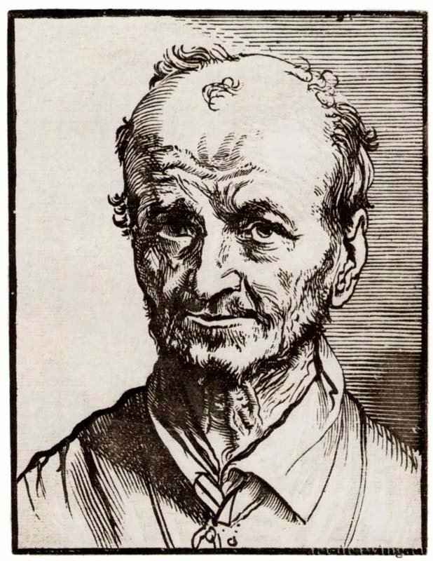 Портрет старика. Вторая треть 17 века - Ксилография кьяроскуро, одна очерковая доска, одна тоновая доска 178 x 136 мм Собрание У. Дж. Рассела Аллена Бостон