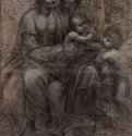 Св. Анна с Марией с младенцем и мальчиком Иоанном. 1499 - 1390 х 1010 мм. Уголь, подсветка белым, на грунтованной коричневым тоном бумаге. Лондон. Королевская Академия.
