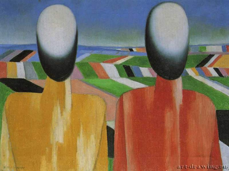 Два крестьянина, 1928 - 1932 г. - Холст, масло; 53 х 70 см. Государственный Русский музей. Санкт-Петербург. Россия.