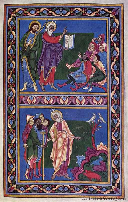 Мастер Гуго: Моисей и евреи 1135-1140. Пергамент. Романский стиль.