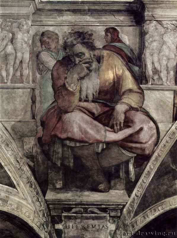 Микеланджело Буонарроти: Пророк Иеремия - 1508-1512. Фреска, Возрождение. Италия, Рим. Ватикан, Сикстинская капелла.