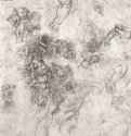Этюды к фреске "Страшный суд" в Сикстинской капелле. 1543 - 385 х 253 мм. Черный мел на бумаге. Лондон. Британский музей, Отдел гравюры и рисунка.