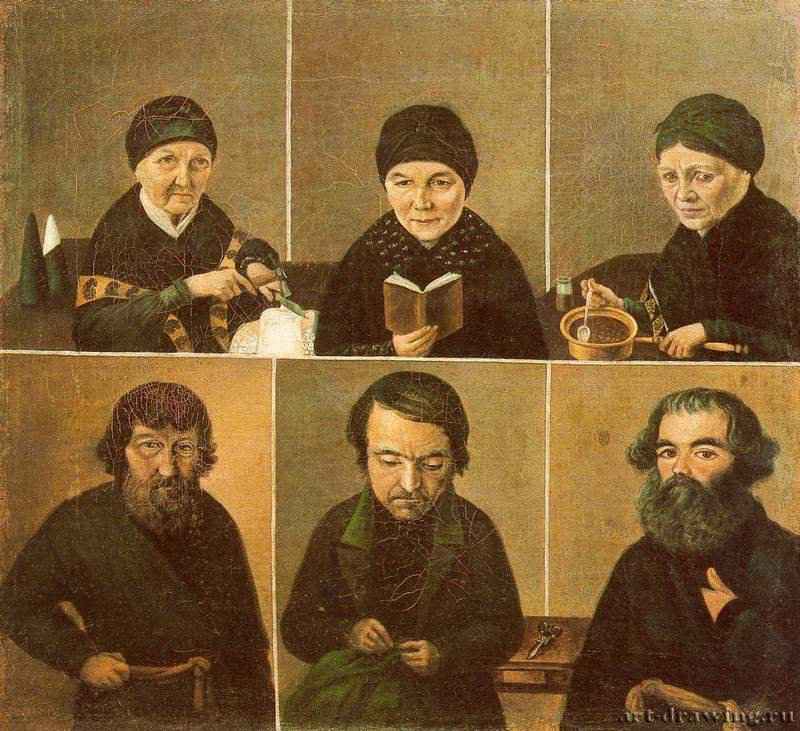 Портреты дворовых. Шесть персон. Первая половина 19 века. - 40,5 x 40,5 см. Холст, масло. Россия. Галич. Галичский районный краеведческий музей.