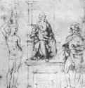Святое собеседование: Мадонна на троне и двое святых. 1503 - 285 х 225 мм. Перо на бумаге. Париж. Лувр, Кабинет рисунков.