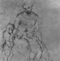 Этюд к "Мадонне со щегленком". 1506 - 230 х 163 мм. Перо по рисунку серебряным штифтом, на бумаге. Оксфорд. Музей Эшмолеан, Отдел гравюры и рисунка.