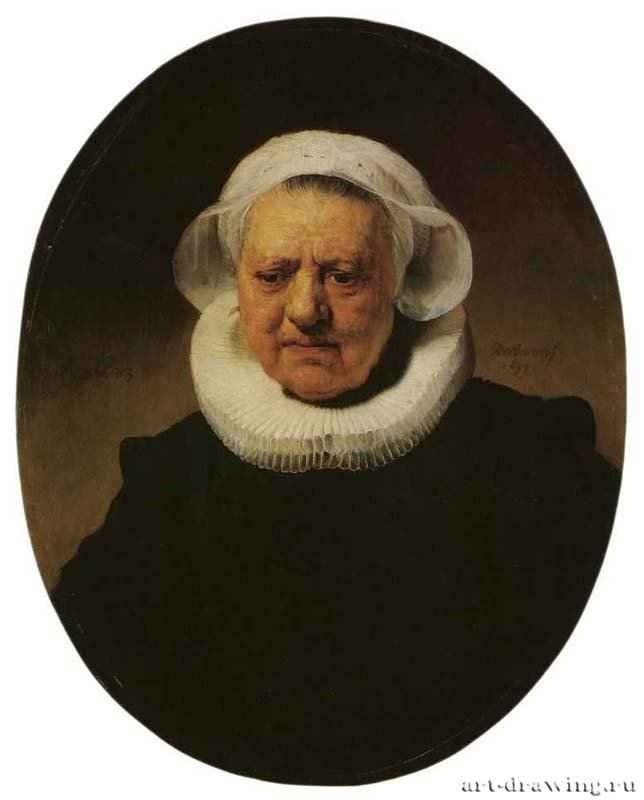 Портрет шестидесятитрехлетней женщины в крахмальном воротничке и чепце. 1634 - 71,1 x 55,9 см. Дерево, масло. Барокко. Нидерланды (Голландия). Лондон. Национальная галерея.