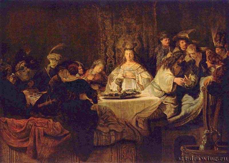 Самсон, загадывающий загадку за свадебным столом. 1638 - 126,5 x 175,5 см. Холст, масло. Барокко. Нидерланды (Голландия). Дрезден. Картинная галерея.