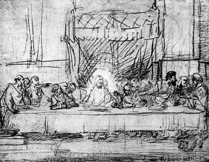 Тайная вечеря. 1633-1635 - Красный мел 365 x 475 мм Собрание Леман Нью-Йорк