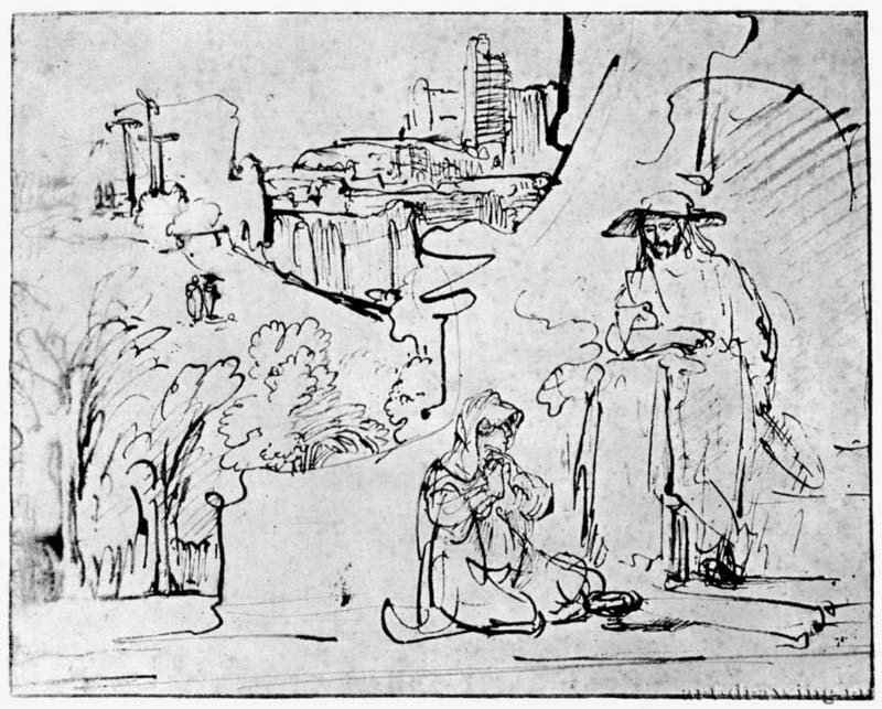 Христос является Марие Магдалине. 1638-1643 - Перо 152 x 190 мм Риксмузеум Амстердам