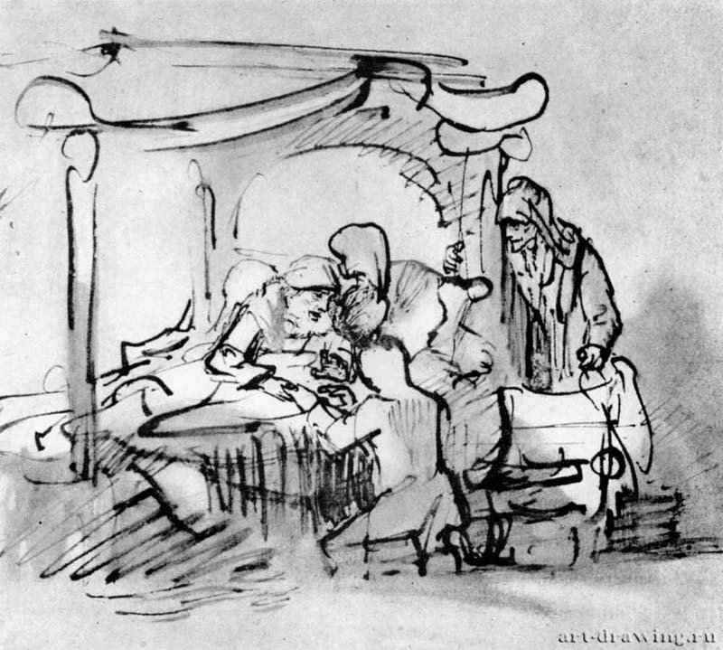 Исаак благославляет Иакова. 1640-1642 - Перо, отмывка 245 x 205 мм Частное собрание