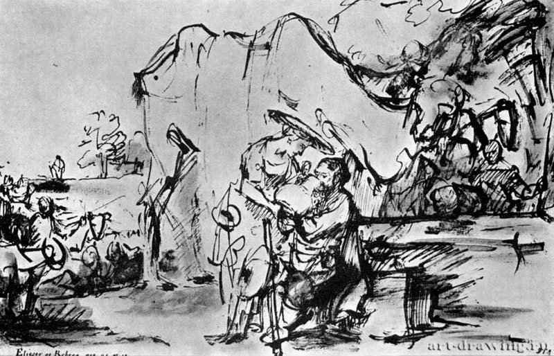 Ревекка дает напиться Елеазару. 1640-1655 - Перо 204 x 326 мм Национальная галерея Вашингтон