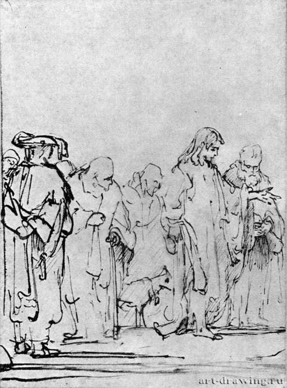 Иисус между учениками и фарисеями. 1642 - Перо 172 x 125 мм Музей Фодор Амстердам