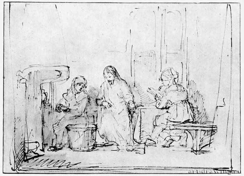 Иисус у Марии и Марфы. 1643-1650 - Перо, отмывка 167 x 233 мм Британский музей Лондон