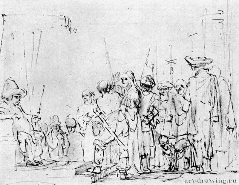 Иисус перед Синедрионом. 1649-1652 - Перо, отмывка 151 x 197 мм Гравюрный кабинет Берлин