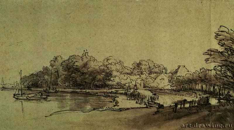 Вид на Амстел. 1650 - Перо, кисть, тушь, белила 13,6 x 24,7 Четсворт хаус Девоншир