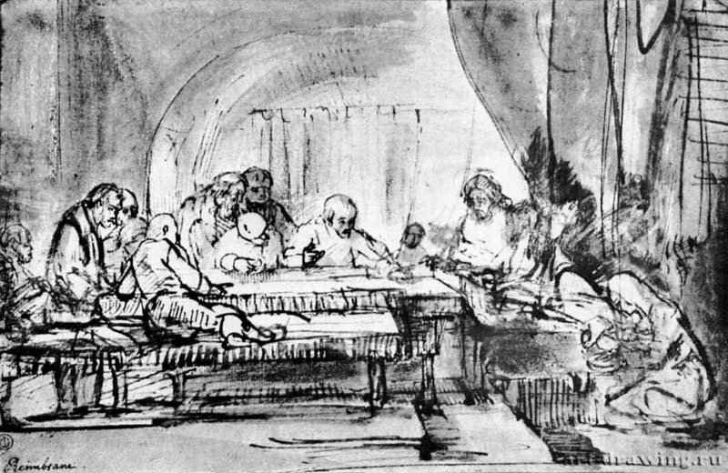 Пир в доме Симона фарисея. 1650 - Перо, отмывка 166 x 259 мм Собрание Рузичка Цюрих
