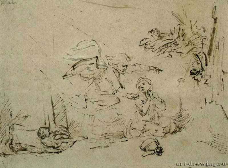 Ангел утешает Агарь и Исмаила в пустыне. 1650-1653 - 18,2 x 25,2 Кунстхалле Гамбург