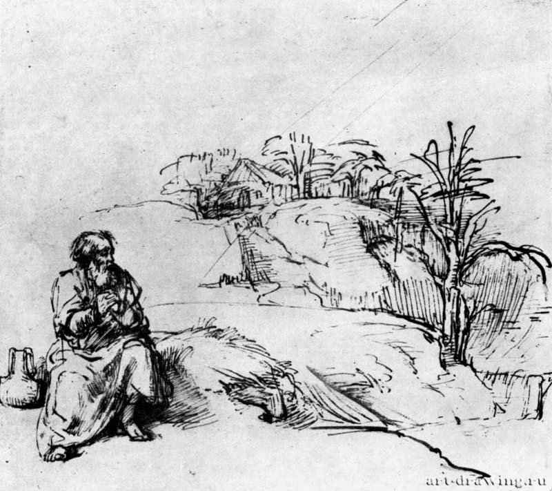 Илия у ручья. 1650-1656 - Перо, отмывка 205 x 233 мм Гравюрный кабинет Берлин