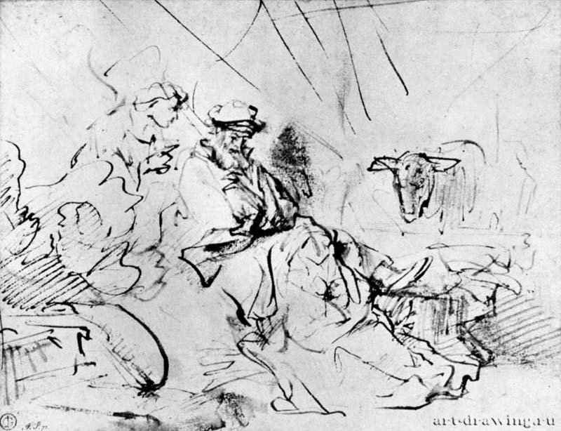 Ангел является Иосифу во сне. 1651-1655 - Перо, отмывка 145 x 187 мм Гравюрный кабинет Берлин